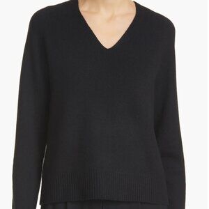 Vince V-Neck Ribbed Wool & Cashmere Blend Sweater, Size Small, Black